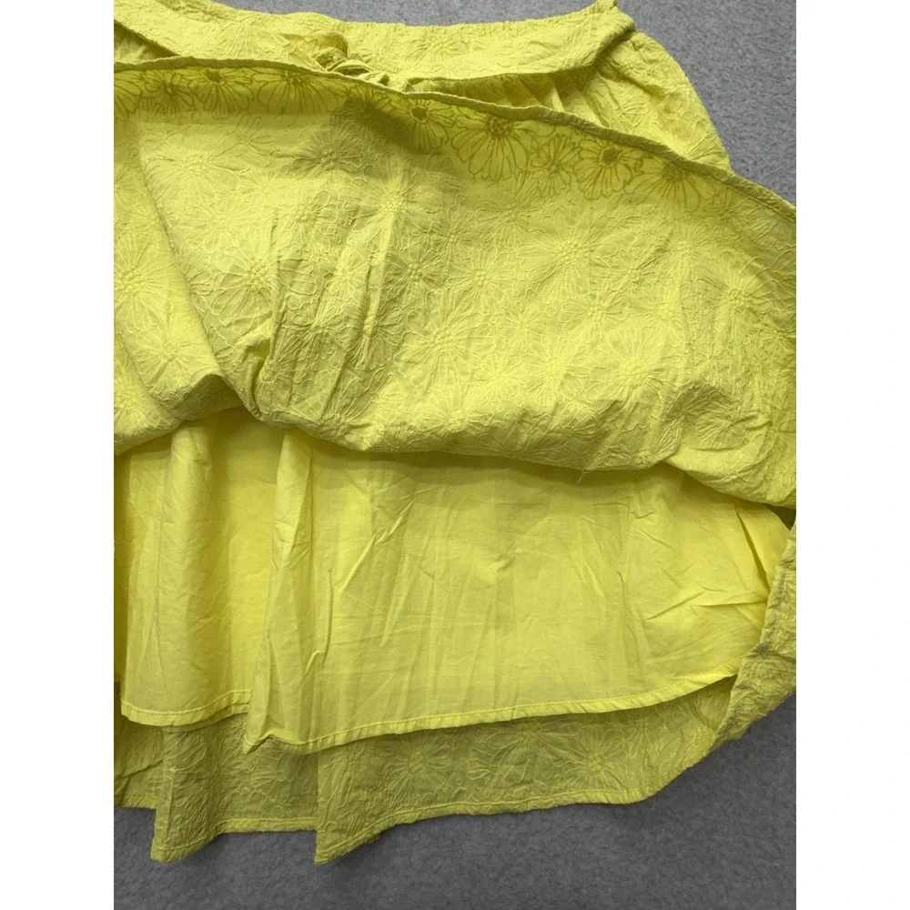 Ivy City Co Womens‎ 1X Yellow Floral Embroidered 2 Piece Skirt Set Puff Sleeve